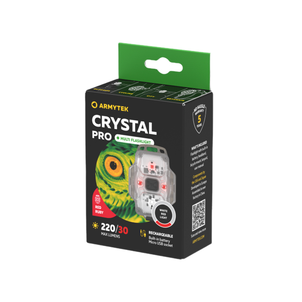 Мультифонарь светодиодный Armytek Crystal Pro, 220 лм, белый и красный свет, акуумулятор