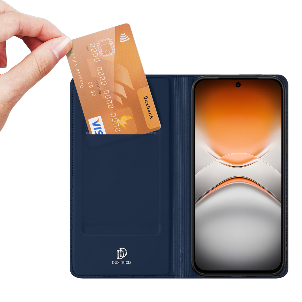 Чехол книжка из кожи синего цвета для смартфона Tecno Pova 8 5G, серия Skin Pro Series от Dux Ducis