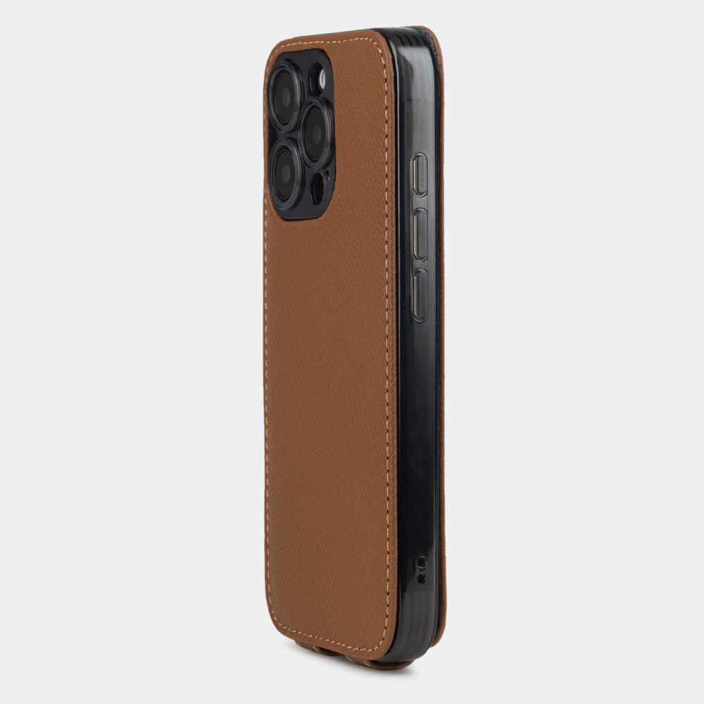 Чехол iPhone 16 Pro натуральная кожа сафьяно, цвета карамель