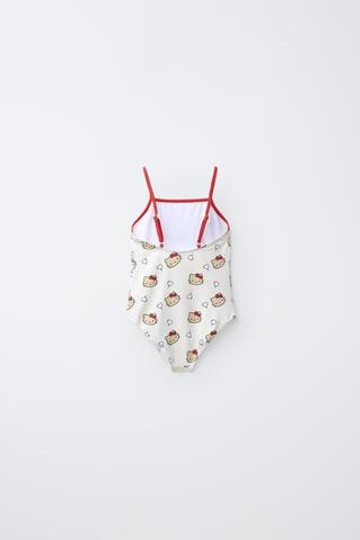ZARA КУПАЛЬНИК С ПРИНТОМ HELLO KITTY © SANRIO, ЭКРЮ/КРАСНЫЙ