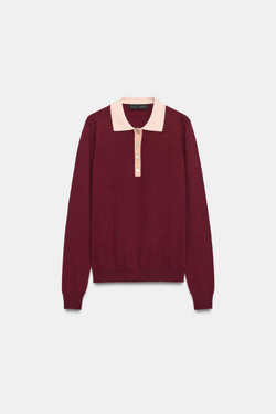 ZARA КОМБИНИРОВАННОЕ ТРИКОТАЖНОЕ ПОЛО, ГРАНАТОВЫЙ