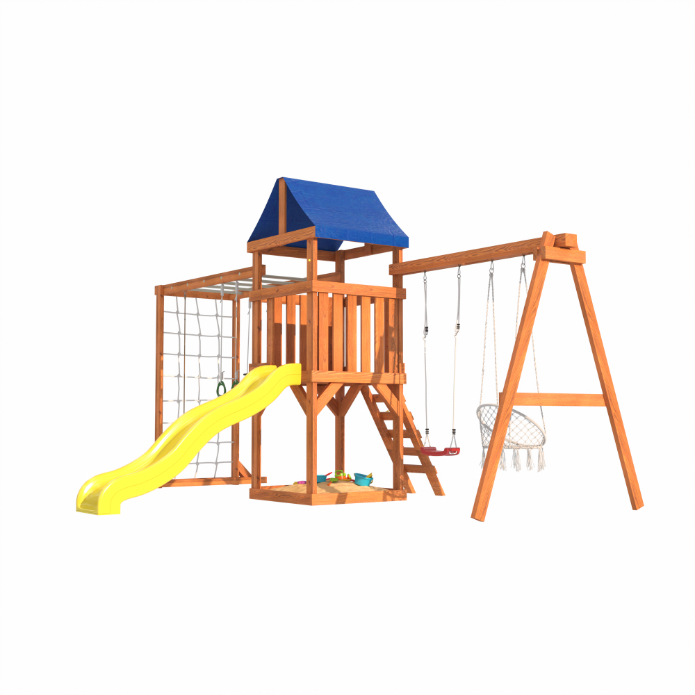 Детская площадка Fun Land с сеткой, рукоходом, качелями и плетенным креслом