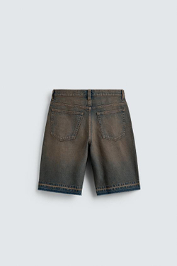 ZARA ДЖИНСОВЫЕ ШОРТЫ RELAXED FIT, ЗЕЛЕНОВАТО-СИНИЙ