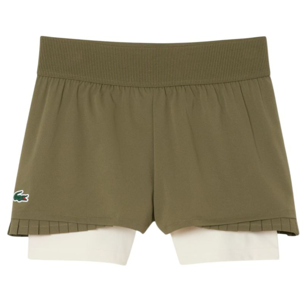 Женские теннисные шорты Lacoste Ultra Dry Lined - khaki green/white