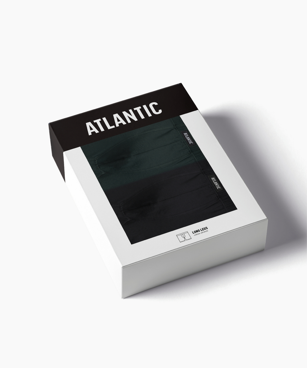 Мужские трусы шорты удлиненные Atlantic, набор 2 шт., хлопок, черные + изумрудные, 2MH-173