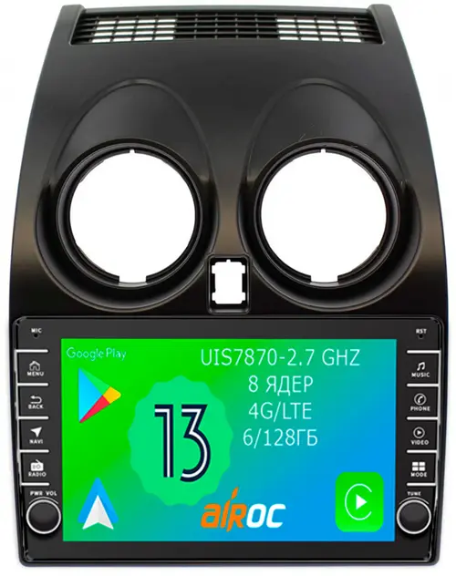 Магнитола для Nissan Qashqai J10 2006-2013, Dualis - Airoc AB-1209 (кнопки и крутилки), Android 13, Быстрая, SIM-слот, CarPlay