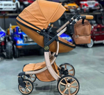 Коляска-трансформер 3в1 LUXMOM 608-2 с автолюлькой, коричневая ЭкоКожа
