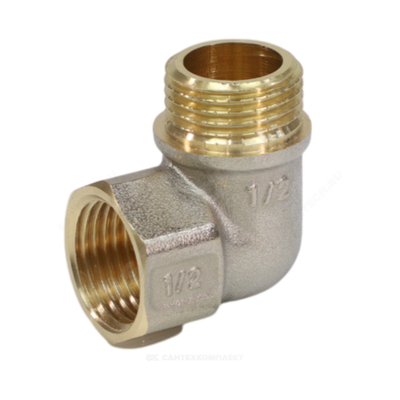 Угольник латунь никель реборда Ду 20 (3/4") ВР/НР 9006 ГОСТ 32585-2013 Aquasfera 9006-02