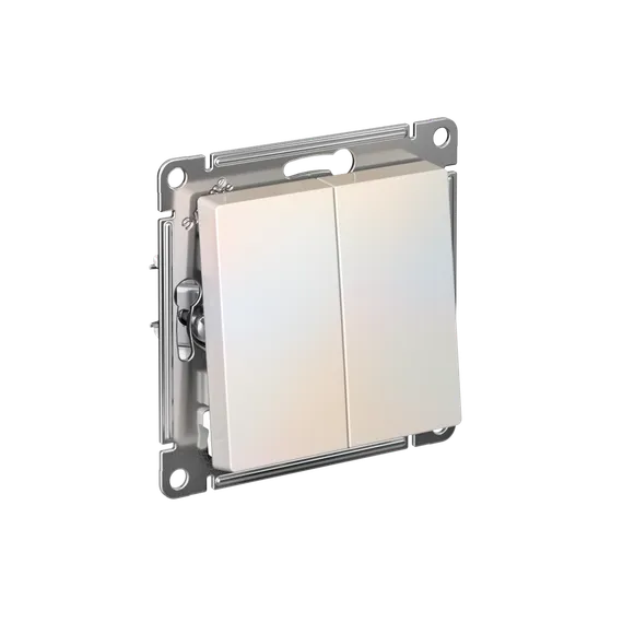 Переключатель проходной двухклавишный Systeme Electric AtlasDesign Жемчуг, самозажимные клеммы ATN000465S