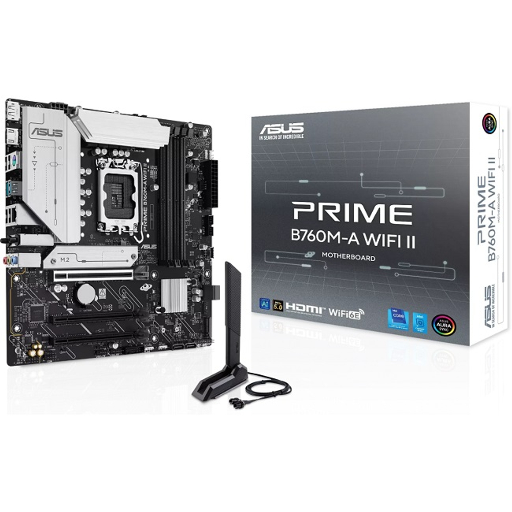 Материнская плата ASUS PRIME B760M-A WIFI II (LGA1700/B760/4xDDR5/3xPCI-Ex16/M.2/SB/GLAN/Wi-Fi/BT/DispayPort/HDMI/mATX)