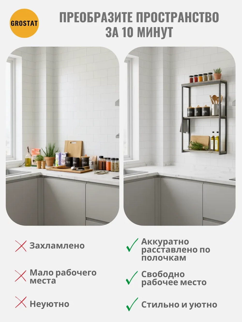 Полка настенная лофт навесная для кухни и комнаты Kolumn