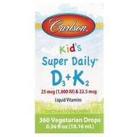 Carlson, Super Daily D3+K2 Kids Drops, 10.16 ml | Bolalar uchun vitamin D3+K2, 10,16 ml