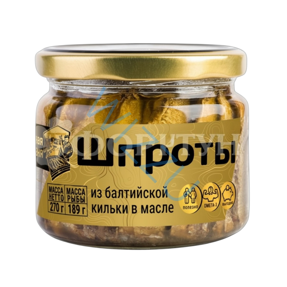 Шпроты Рыбная Деревня в масле из балт кильки 270г стекло
