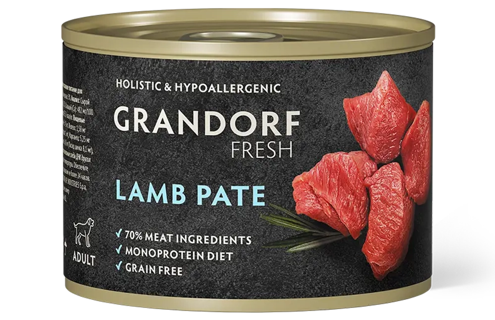 Влажный корм консервы для собак всех пород GRANDORF FRESH Lamb pate из ягненка 0,2 кг 6 шт