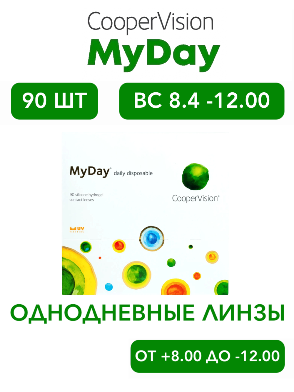 Однодневные контактные линзы MyDay daily disposable (уп. 90 линз)