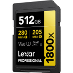 Карта памяти Lexar Professional 1800x Gold SDXC 512GB UHS-II U3 V60, R/W 280/205 МБ/с