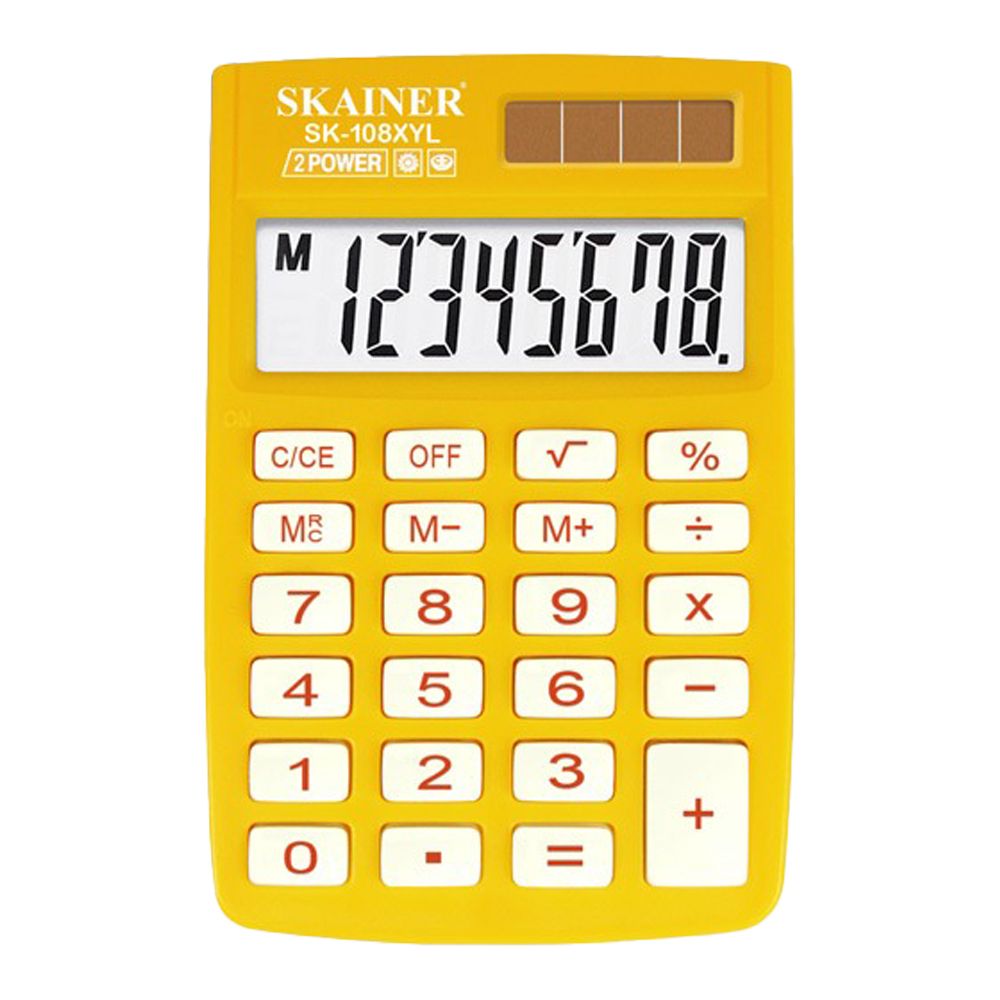 Калькулятор карманный SKAINER 8 Bit, LCD, солн. батарея, 8.8*5.8*1 см, желтый