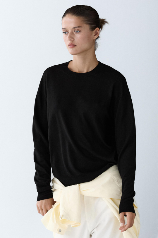 Massimo Dutti Джемпер тонкой вязки из шерсти, черный