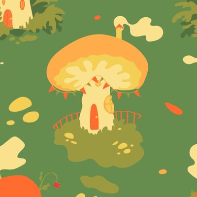 Волшебные грибные домики фей на осеннем лугу. Magic fairy mushroom houses in the autumn meadow