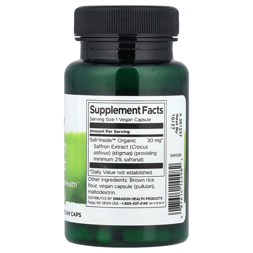Swanson Vitamins, Экстракт шафрана, 30 мг, 60 веганских капсул