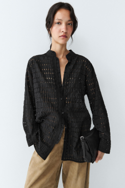 Massimo Dutti Рубашка из струящейся ткани с вышивкой, черный