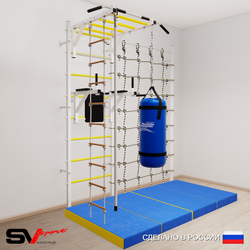 Шведская стенка Sv Sport 54560 (Турник рукоход/Брусья/Канат/Лестница/Цепь/Мешок 22кг/Мат 2м/Канатный лаз)