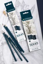 Карандаш чернографитный (набор) Эскиз ассорти 8х6 шт, 10М(10B), 8М(8B), 5М(5B), 3М(3B), М(B), ТМ(HB), ВКФ 6B-1700