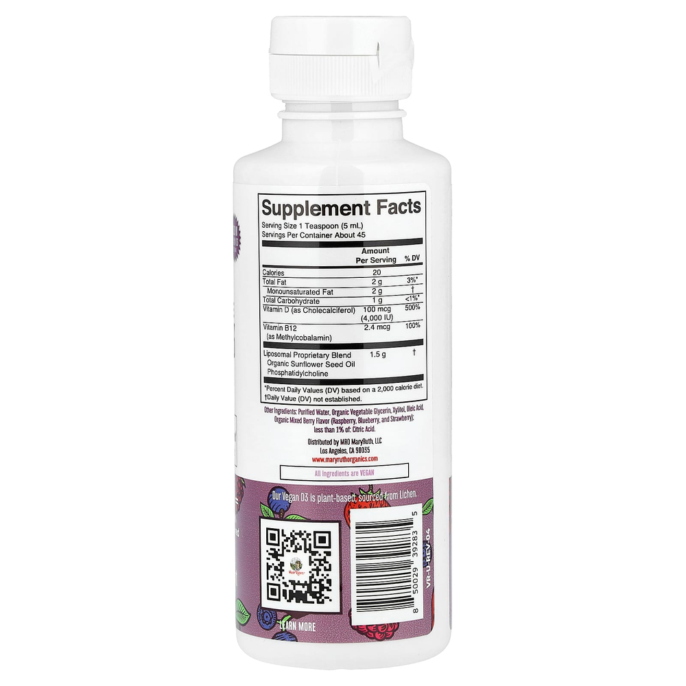 MaryRuth's, Megadose Vitamin D3, липосомальный витамин D3, ягодное ассорти, 4000 МЕ, 225 мл (7,6 жидк. унции)