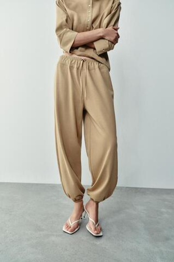 ZARA КОМБИНИРОВАННЫЕ БРЮКИ-ДЖОГГЕРЫ, РЫЖЕВАТО-КОРИЧНЕВЫЙ