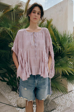 ZARA ФАКТУРНЫЙ ТОП С РУКАВАМИ-НАКИДКАМИ, СИРЕНЕВЫЙ
