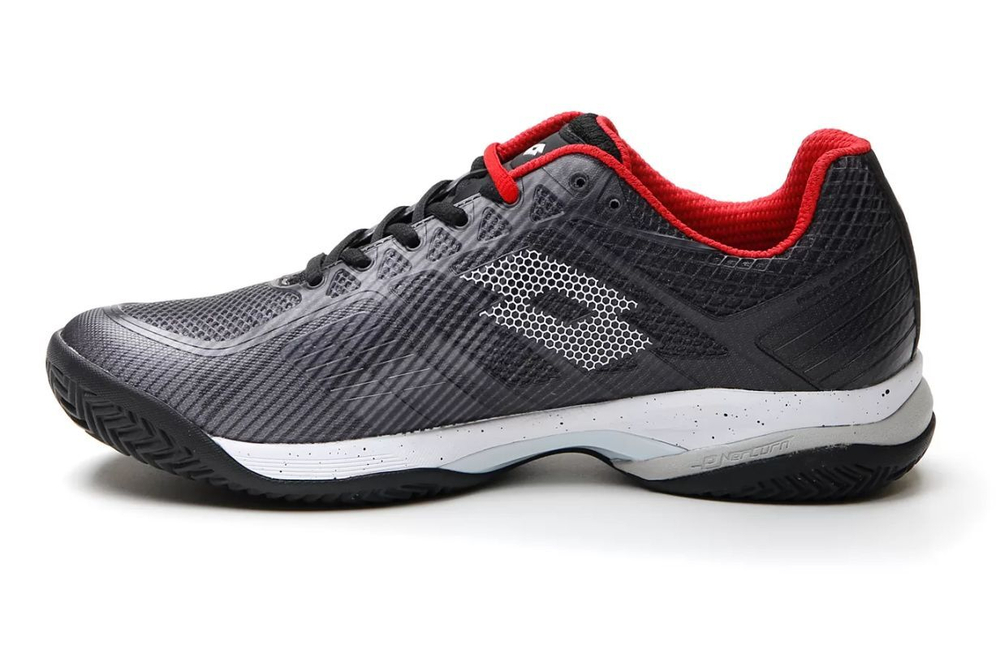 Мужские кроссовки теннисные Lotto Mirage 300 III Clay - all black/all white/reef red
