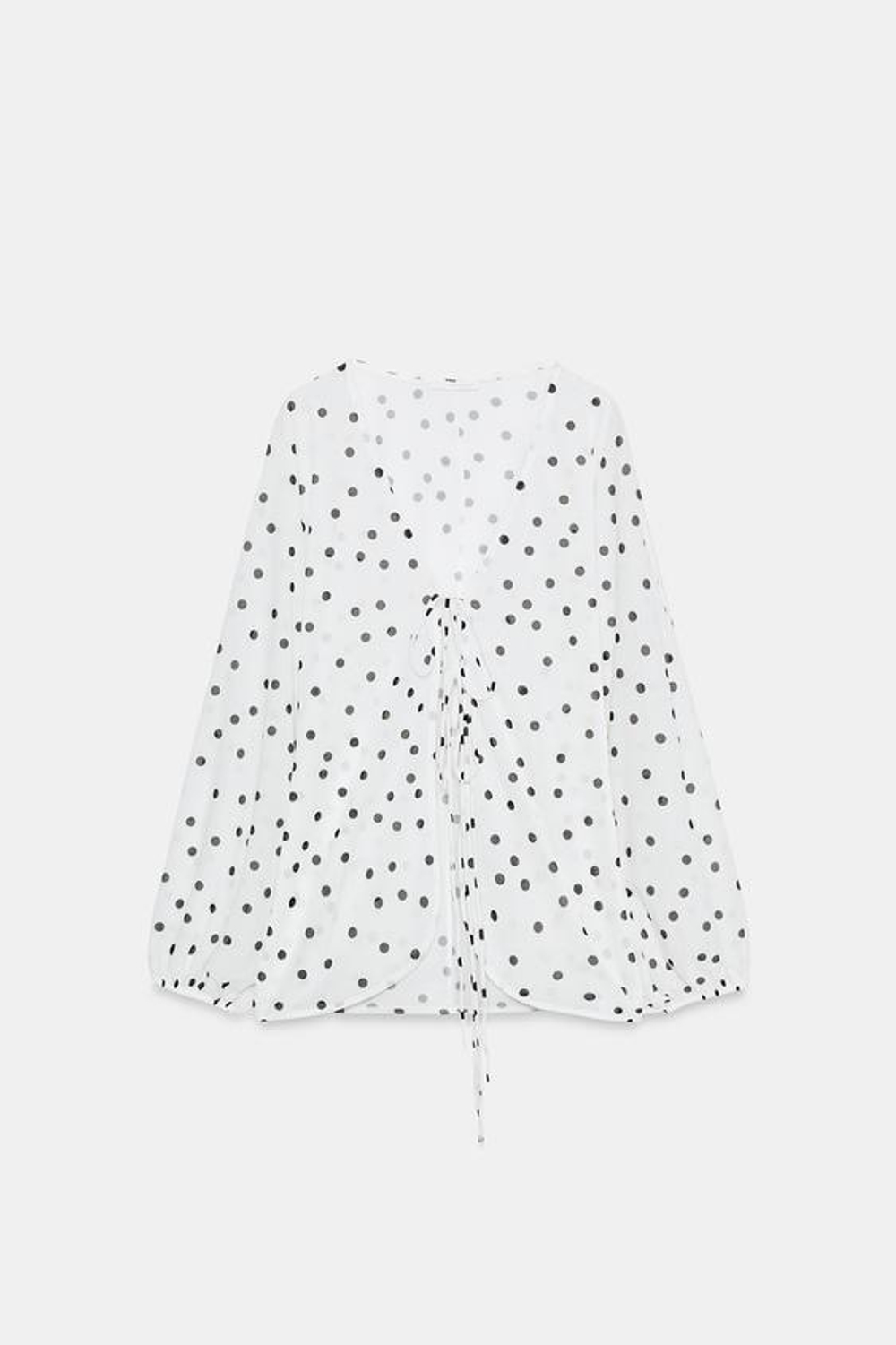 ZARA ТОП ИЗ КРЕПА С ПЫШНЫМИ РУКАВАМИ, БЕЛЫЙ/ЧЕРНЫЙ