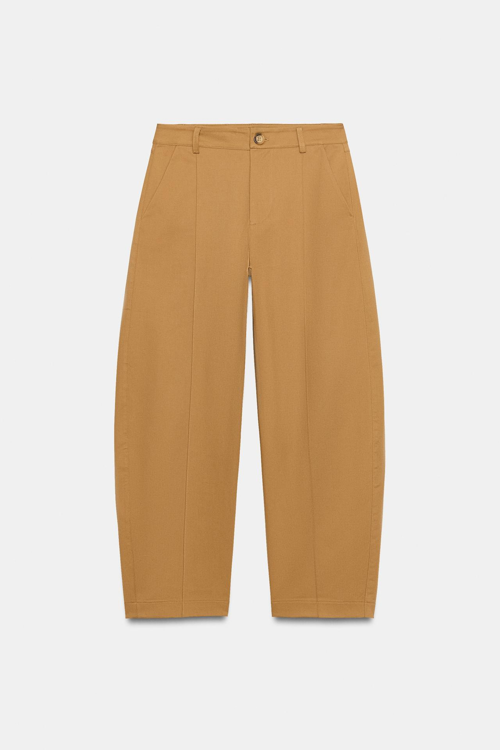 ZARA БРЮКИ BARREL СО СТРОЧКОЙ, РЫЖЕВАТО-КОРИЧНЕВЫЙ