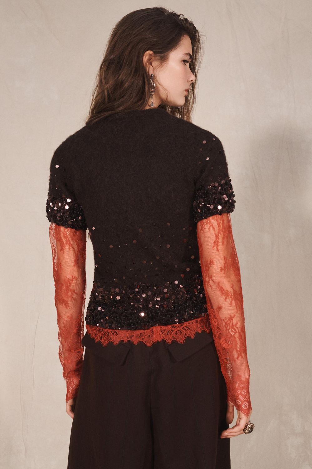 ZARA СВИТЕР С КОРОТКИМИ РУКАВАМИ - LIMITED EDITION, КОРИЧНЕВЫЙ