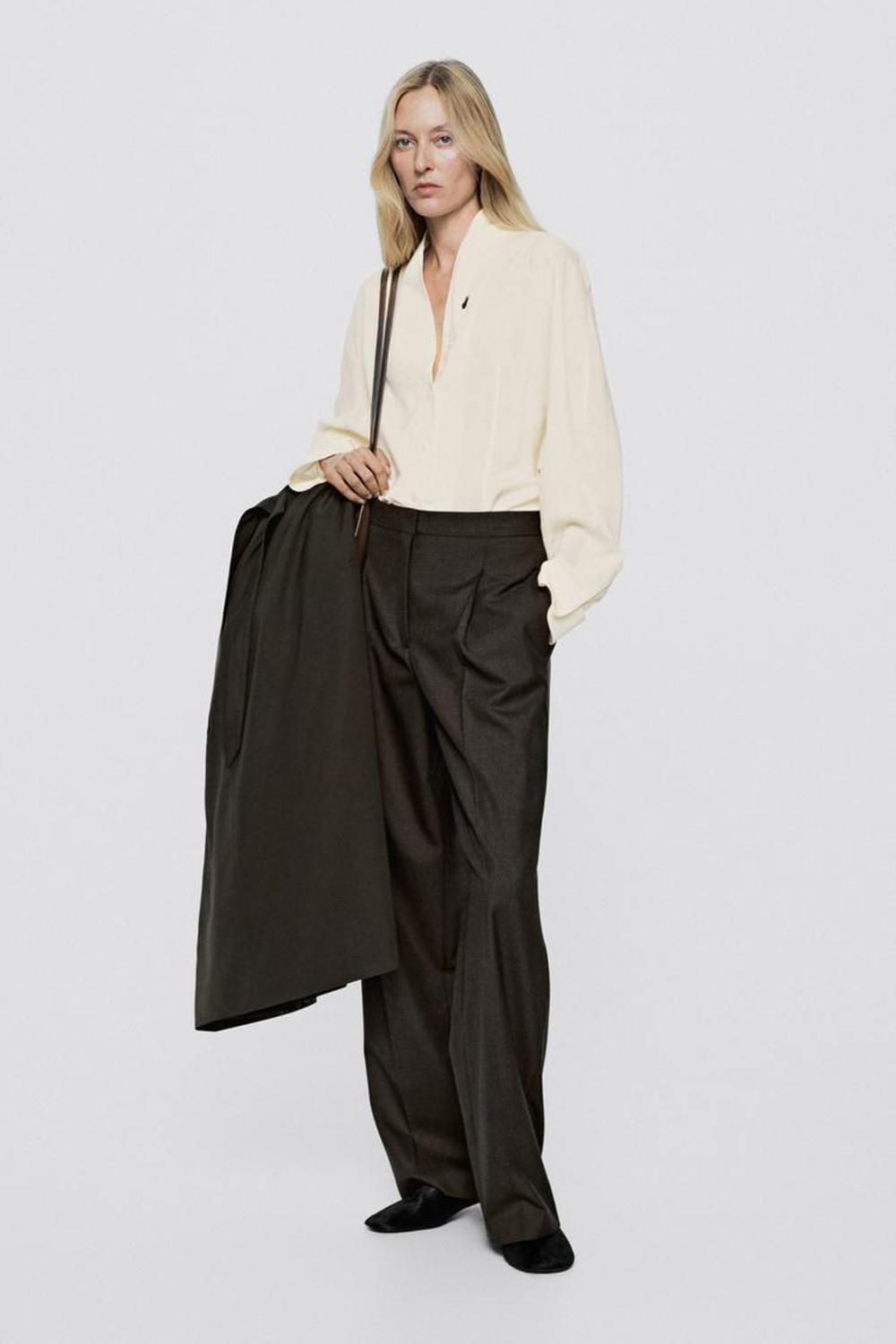 Massimo Dutti Прямые брюки из 100% шерсти - Limited Edition, коричневый меланж