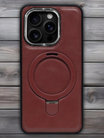 Business style чехол из кожи для IPHONE 16 PRO с кольцом-подставкой и бархатной подкладкой