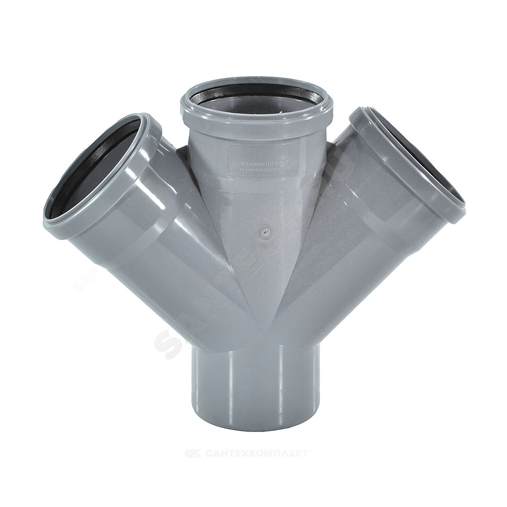 Крестовина PP-H 1-плоскостная серый BASE Дн 110х110х110х45гр б/нап в/к VALFEX 27111110
