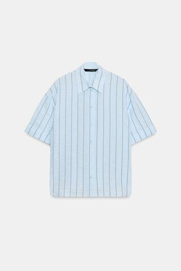 ZARA РУБАШКА ОВЕРСАЙЗ ИЗ ПОПЛИНА, НЕБЕСНО-ГОЛУБОЙ