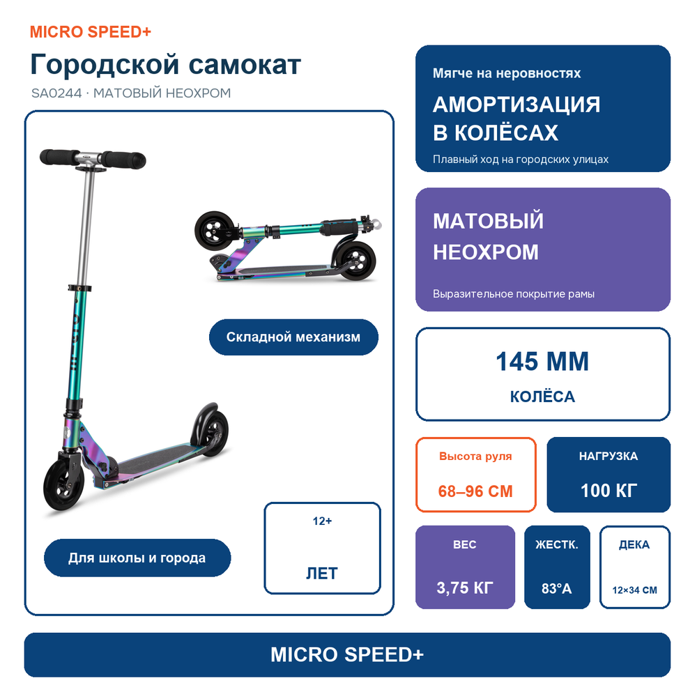 Самокат Micro Speed+ неохром