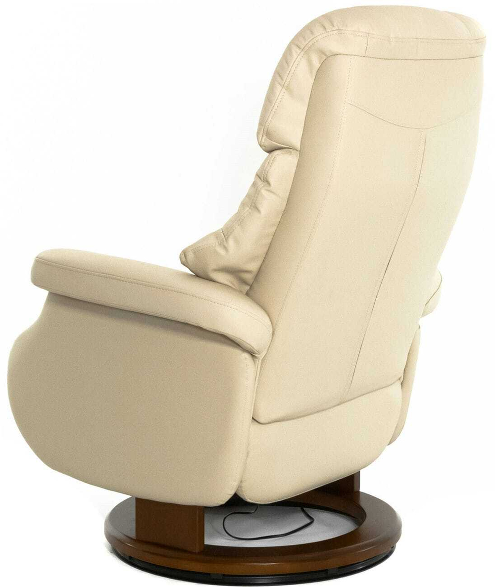 Кресло реклайнер Relax Lux Electro S16099RWB, натуральная кожа кремовая (061), основание дерево темный орех (029)