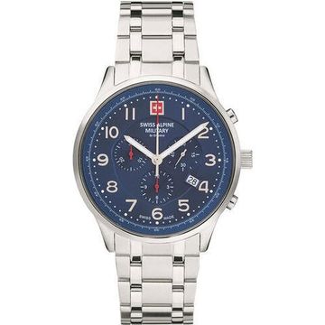 С браслетом Мужские наручные часы с серебряным браслетом Swiss Alpine Military 7084.9135 Chronograph 43mm 10ATM