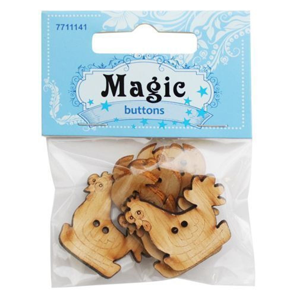 Украшения декоративные: пуговицы Курочки, 6 шт, Magic Buttons BBL005-MX-P2