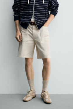 ZARA ШОРТЫ STRAIGHT FIT С КАРМАНАМИ, БЕЛЫЙ