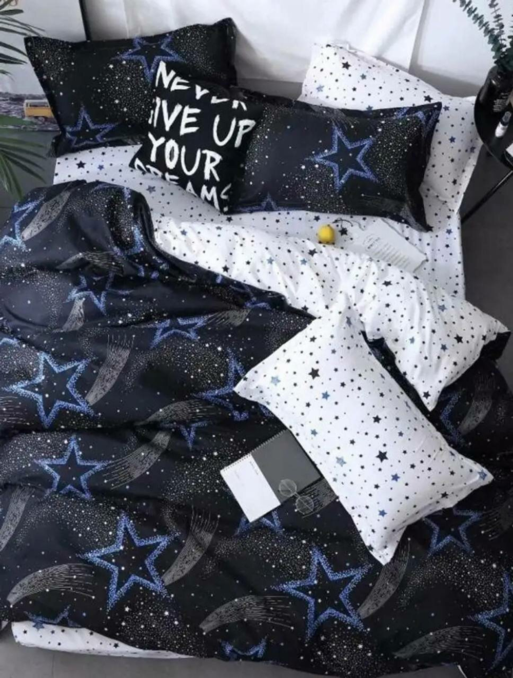 Комплект постельного белья Mency "Star" 2 спальный, простыня на резинке