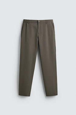 ZARA БРЮКИ SLIM FIT COMFORT, СЕРО-КОРИЧНЕВЫЙ