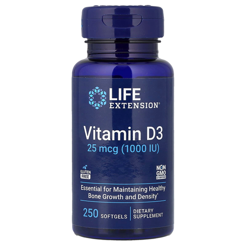 Life Extension, витамин D3, 25 мкг (1000 МЕ), 250 капсул
