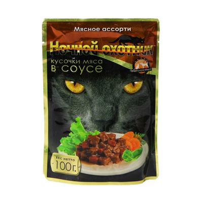 Ночной Охотник для кошек Мясное ассорти в СОУСЕ 100г