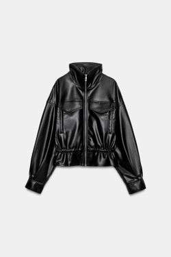 ZARA КУРТКА ИЗ ИСКУССТВЕННОЙ КОЖИ С РЕГУЛИРУЕМОЙ ТАЛИЕЙ, ЧЕРНЫЙ