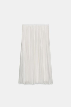 ZARA КОМБИНИРОВАННАЯ СТРУЯЩАЯСЯ ЮБКА — ZW COLLECTION, ЖЕЛТОВАТО-БЕЛЫЙ