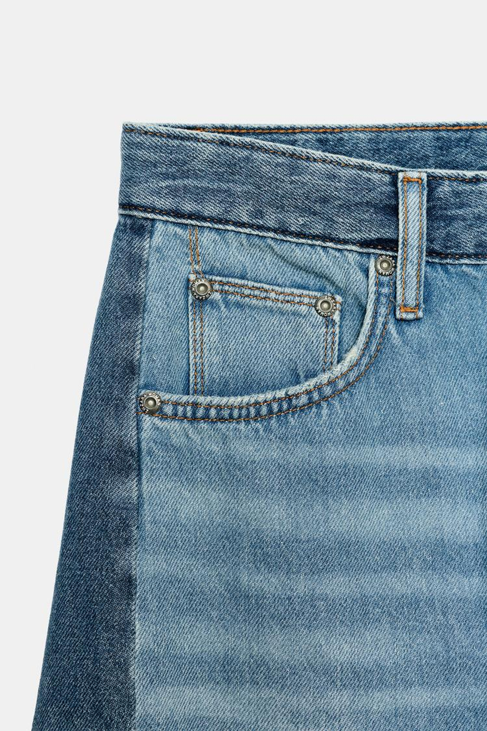 ZARA ДЖИНСЫ ANKLE RELAXED СО СРЕДНЕЙ ПОСАДКОЙ И ПЭЧВОРКОМ — ZW COLLECTION, СИНИЙ